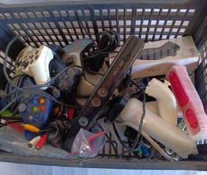 lot 115 image: Crate Full of Video Game Controllers and Accessories--Some Games