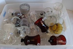 lot 120 image: Shallow Tote full of Glassware---Please see pics