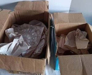 lot 107 image: 2 Boxes of Random Glassware---Please read description