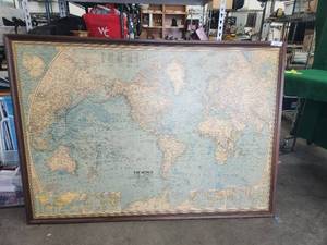 lot 65 image: Large vintage framed World map - 1966 - 48 by 68