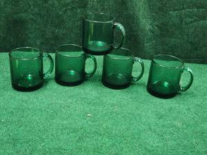 lot 168 image: Selection of 5 green glass coffee mugs - made in USA