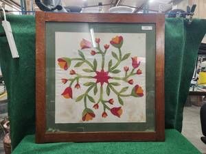 lot 197 image: Large, framed needlework quilt piece