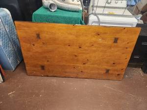 lot 58 image: Solid wood kitchen table with storage - seems complete with hardware
