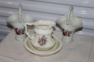 lot 19 image: China Decroative Pitcher and Basin and 2 Decrative Vases