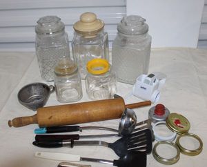 lot 36 image: Vintage Glass Canisters, Cooking Utensils and More