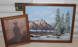 lot 38 image: Framed Original Artwork Signed by Artist M. Lyons and Native American Artwork