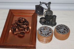 lot 39 image: Vintage Copper Framed Rose, Candle Holders and more