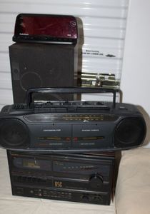 lot 63 image: Stereo, Boom Box Speaker, alarm clock and Speaker