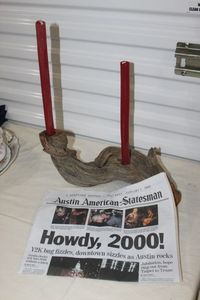 lot 105 image: Handmade wooden candle holders, honeycomb candlesticks Newspaper from 2000