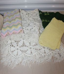 lot 112 image: Variety of Vintage Handmade blankets and shalls