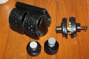 lot 201 image: Dual Speed Loader Holders with 2 Speed Loaders and Gun Trigger Lock