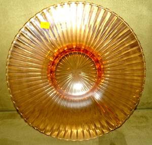 lot 17 image: VINTAGE PINK CARNIVAL GLASS CAKE PLATE  STAND $$