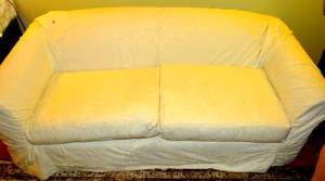 lot 30 image: SOFA WITH FULL SIZE HIDE A BED AND WHITE SLIPCOVER