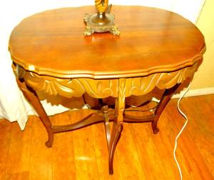 lot 67 image: ANTIQUE CARVED WOOD SIDE TABLE - LOOK THIS ONE UP $$
