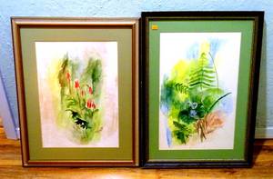 lot 74 image: HAND SIGNED WATERCOLORS FEATURE NATURE GREEN - NICELY FRAMED