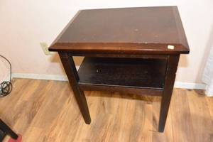 lot 97 image: VINTAGE (POSSIBLY ANTIQUE) 2 TIER SIDE TABLE $$