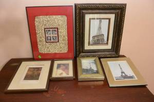 lot 104 image: 3 VARIOUS BALLET PICTURES IN FRAMES (1 FEATURES 4 AUSTRIAN STAMPS) AND 3 DIFF EIFFEL TOWER PHOTOS - 2 IN NICE FRAMES