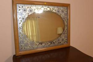 lot 116 image: BIG $ ITEM - VERY LARGE FRAMED TIFFANY FROSTED WALL MIRROR