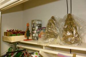 lot 145 image: CHRISTMAS LOT - GOLD PINECONE TREES, ORNAMENTS, ETC