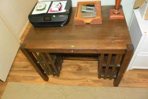 lot 178 image: ANTIQUE MISSION SOLID DARK-STAINED OAK LIBRARY PARTNER KNEEHOLE DESK $$$