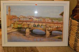 lot 218 image: $ LARGE FRAMED PRINT PONTE VECCHIO FLORENCE ITALY - SIGNED B. CERUTTI FELUGO