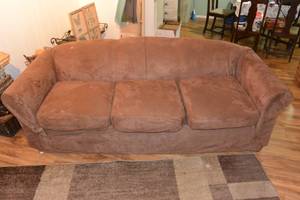 lot 232 image: LARGE BROWN 3 SEAT SOFA
