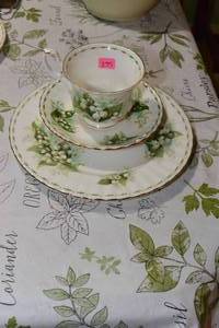 lot 275 image: BIG $ ITEM - VINTAGE ROYAL ALBERT BONE CHINA LILY OF THE VALLEY TEACUP, SAUCER, & PLATE (HARD FIND)