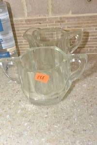 lot 288 image: VERY HEAVY GLASS SUGAR BOWL AND CREAMER PITCHER