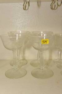 lot 334 image: LOT OF 4 - VINTAGE 5 FOSTERIA ETCHED FUCHSIA PATTERN CRYSTAL GOBLETS