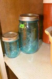 lot 362 image: 2 BLUE GLASS BALL JARS