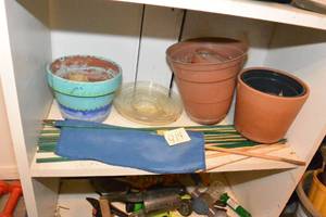 lot 414 image: FLOWER POTS, GARDEN STAKES AND A FLAG