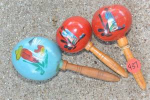 lot 437 image: 3 GOURD MARACAS FROM MEXICO $