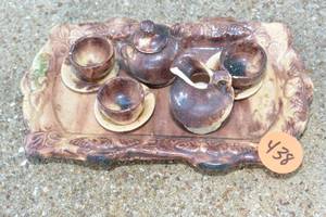 lot 438 image: ANTIQUE MINIATURE TORTOISE SHELL POTTERY TEA SET $