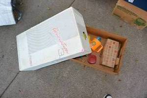 lot 443 image: VINTAGE KIRBY VACUUM BOX FILLED WITH VARIOUS ITEMS