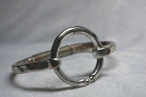lot 7 image: Tension spring hook & eye clasp industrial silvered brass Unode50 - style Hooked On A Feeling bracelet with innovative open circle top.