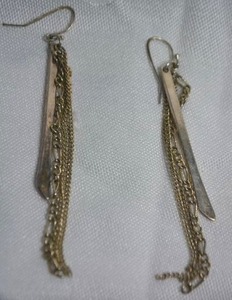 lot 10 image: French ear wire earrings featuring a Katana swordmachete form and chain links. 3.75L