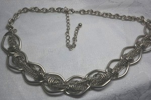 lot 15 image: Industrial modernist irregular oval shape link with intertwined mesh chain necklace. Lobster clasp. 16L with 4 extender.