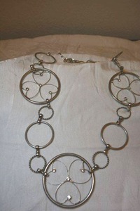 lot 36 image: Large scale disc and CZ station paper link chain necklace. 34L with lobster clasp.