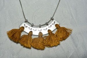 lot 57 image: Modernist tassel half moon pendant adjustable bead necklace. 22L