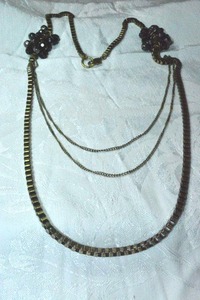 lot 106 image: Bike chain style industrial half round necklace with satellite bead clusters Oversize lobster clasp. 28-32L