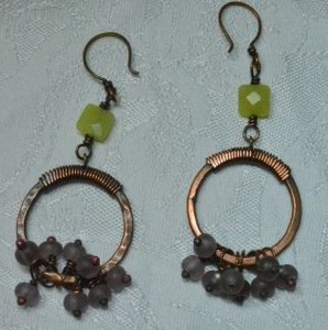lot 120 image: Vintage MCM artisan village style copper wire wrapped French ear wire earrings with dangles. 3L Non magnetic