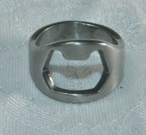 lot 182 image: Bottle Opener ring in industrial brushed stainless steel. Size 10
