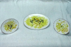 lot 273 image: MCM cufflink and broochpin set with concave enamel tops.