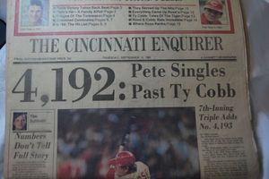 lot 3 image: Newspaper featuring Pete Roses Record from Sept. 12, 1985