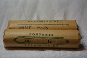 lot 37 image: 2 Rolls of Wheat Pennies from 1950s.