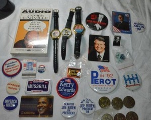 lot 69 image: Mix of Political buttons, coins, watches and more