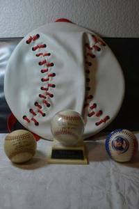 lot 141 image: Baseballs and baseball backpack Don Larsen perfect game ball, Roger Clemens ball, and a homerun ball with name and date