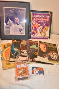 lot 148 image: Baseballs Roger Clemens 2003 photo, Jackie Robinson Collectible mini Wheaties box, Nolan Ryan trading card, plus sports magazines and programs