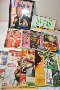 lot 156 image: Signed Barry Switzer magazine, UT Fan license plate, Sugar Bowl programs and sports magazines