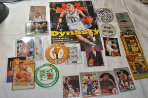 lot 104 image: Duke magazine and button, Basketball trading cards, see photos